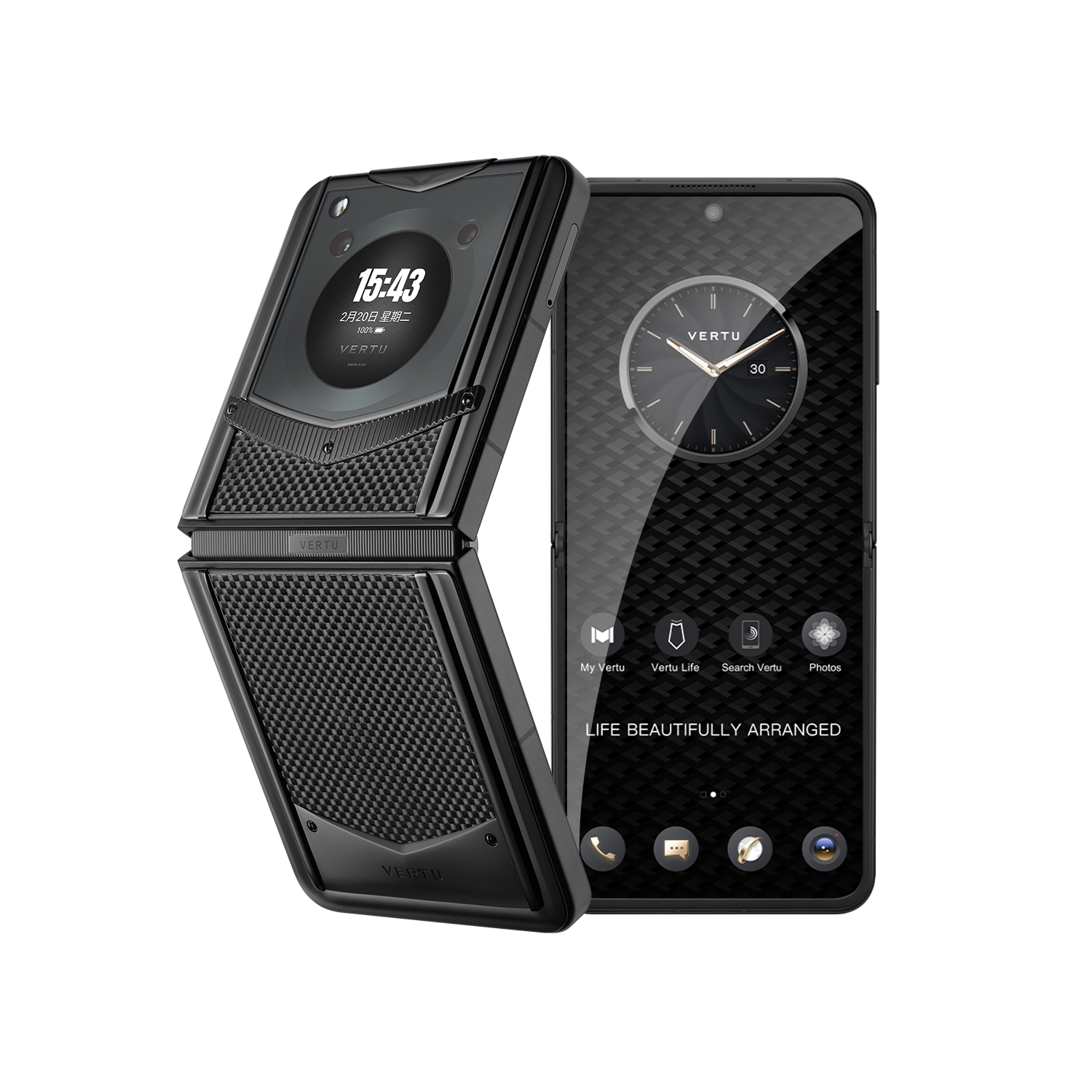 VERTU IRON FLIP｜カーボン VERTU IRONFLIP PHONE CARBON TEXTURE AUSPICIOUS PHOENIX