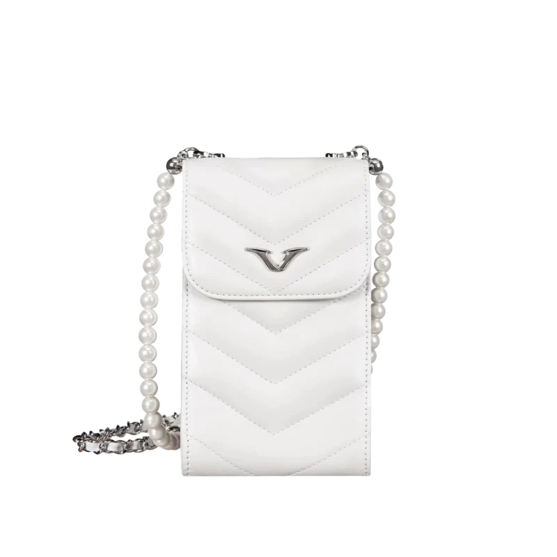 The Quintessence of Elegance: VERTU's Pearl White Bag | VERTU WHITE AND BLACK PEARL CHAIN BAG