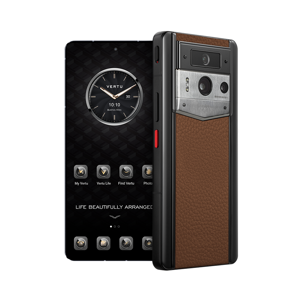 METAVERTU 2 Calfskin Web3 AI Phone - Caramel Brown(Silver Case)