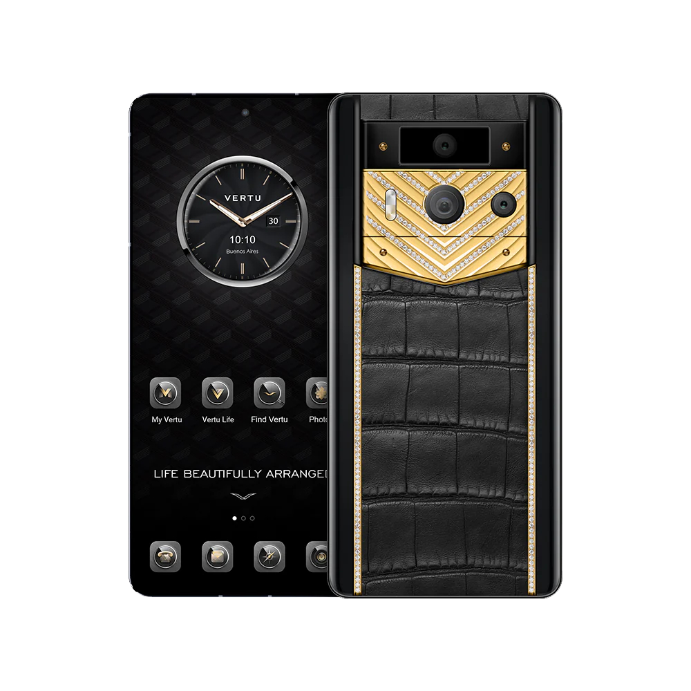 METAVERTU 2 Luxury Custom-Made Gold with Diamonds Alligator Skin Web3 AI Phone - Black