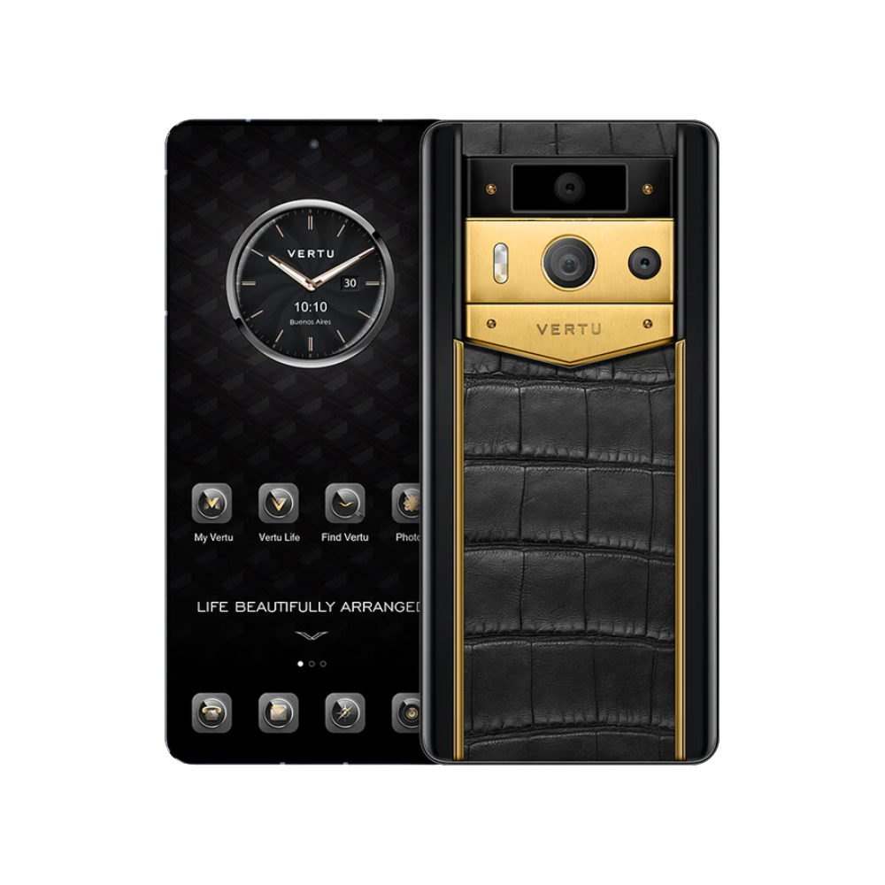 METAVERTU 2 Luxury Custom-Made Alligator Skin Web3 AI Phone - Gold and Black