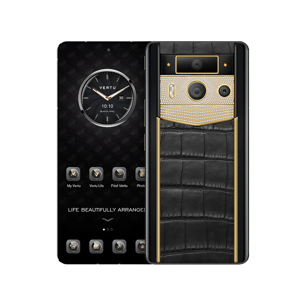 METAVERTU2LUXURYCUSTOM-MADEGOLDPLAINWEAVEWITHDIAMONDALLIGATORSKINWEB3AIPHONE-BLACK