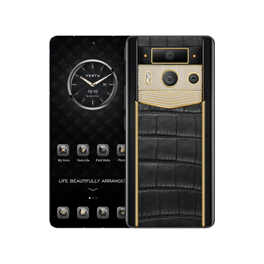 METAVERTU2LUXURYCUSTOM-MADEGOLDPLAINWEAVEWITHDIAMONDALLIGATORSKINWEB3AIPHONE-BLACK