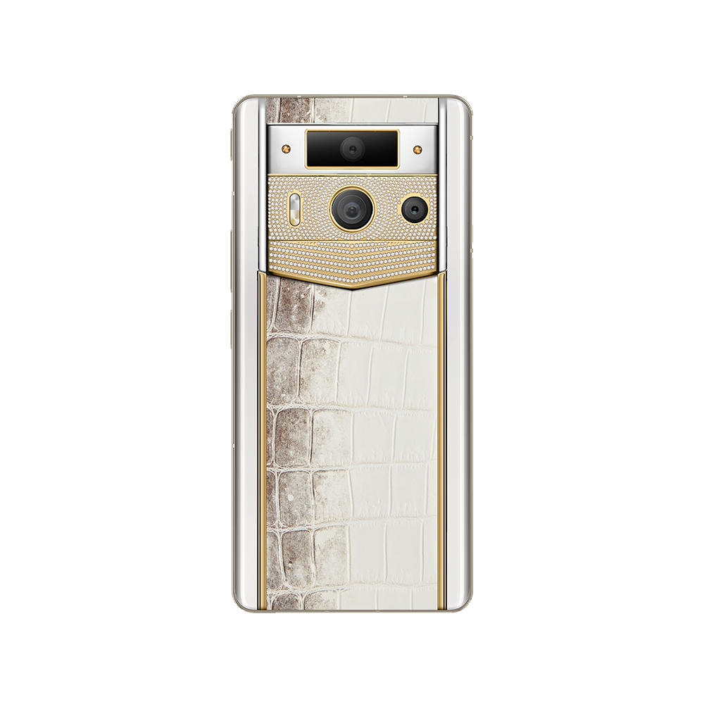 METAVERTU 2 LUXURY CUSTOM-MADE GOLD PLAIN WEAVE WITH DIAMOND HIMALAYA ALLIGATOR SKIN WEB3 AI PHONE - WHITE - back