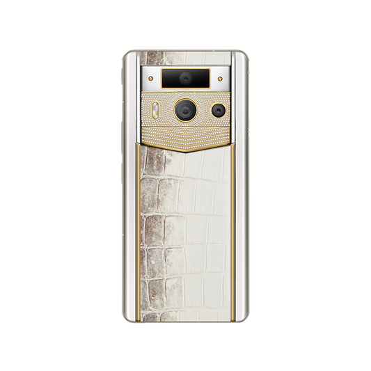 METAVERTU 2 LUXURY CUSTOM-MADE GOLD PLAIN WEAVE WITH DIAMOND HIMALAYA ALLIGATOR SKIN WEB3 AI PHONE - WHITE - back