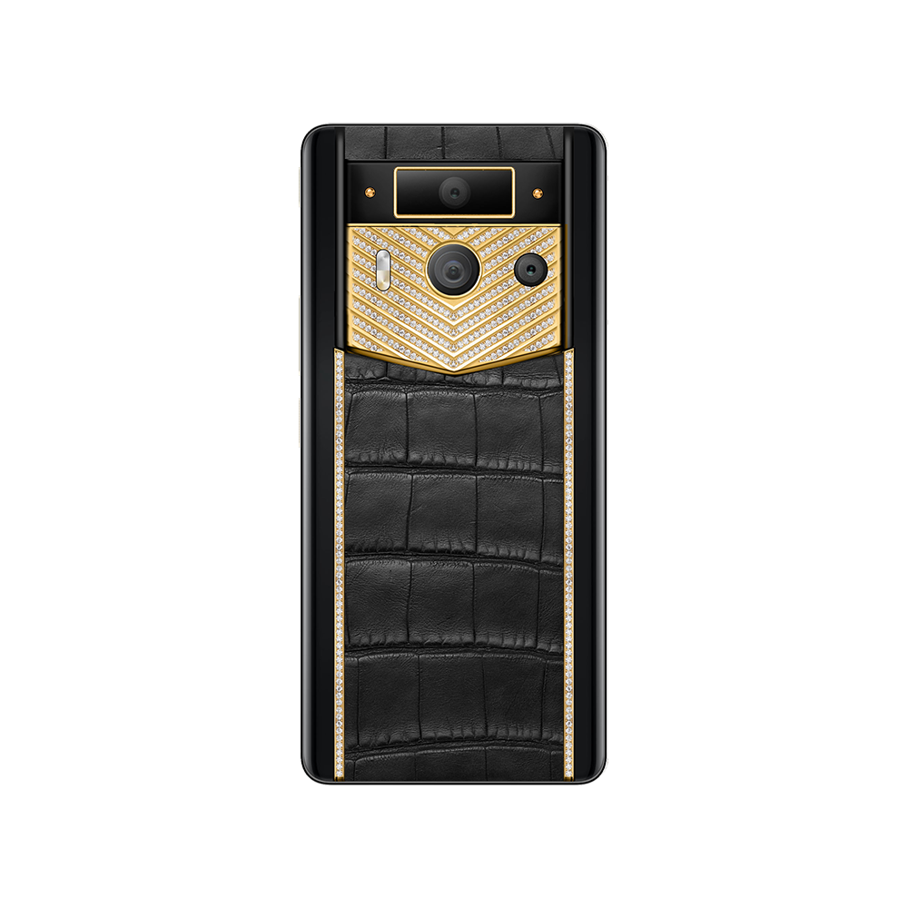 METAVERTU 2 LUXURY CUSTOM-MADE GOLD V-SHAPED WITH DIAMONDS ALLIGATOR SKIN WEB3 AI PHONE - BLACK-Back