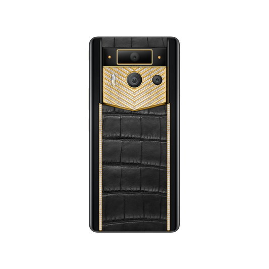 METAVERTU 2 LUXURY CUSTOM-MADE GOLD V-SHAPED WITH DIAMONDS ALLIGATOR SKIN WEB3 AI PHONE - BLACK-Back