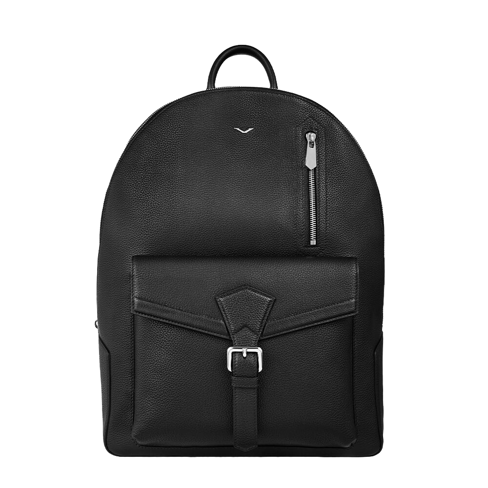 Leather Anti Theft Fingerprint Lock Backpack - Black