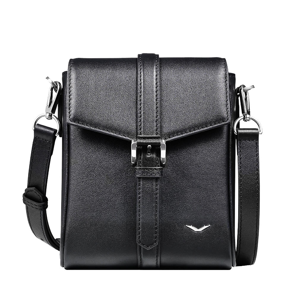 Business Crossbody Leather Mini Courier & Messenger Bag for Men - Black