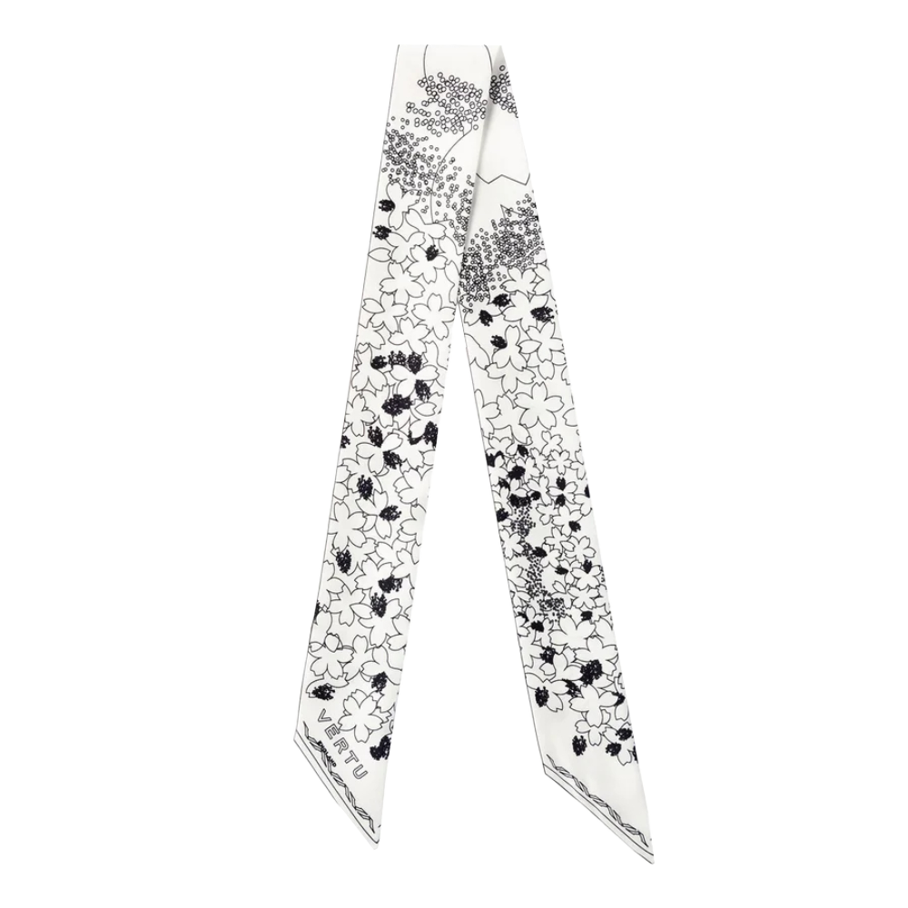 SEASON-DAIGO Signature Floral Print Silk Skinny Scarf - White