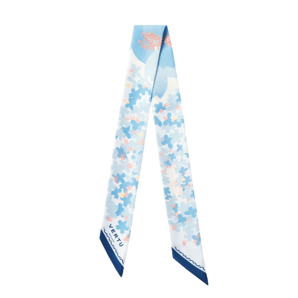 SEASON-DAIGO Signature Floral Print Silk Skinny Scarf - Blue