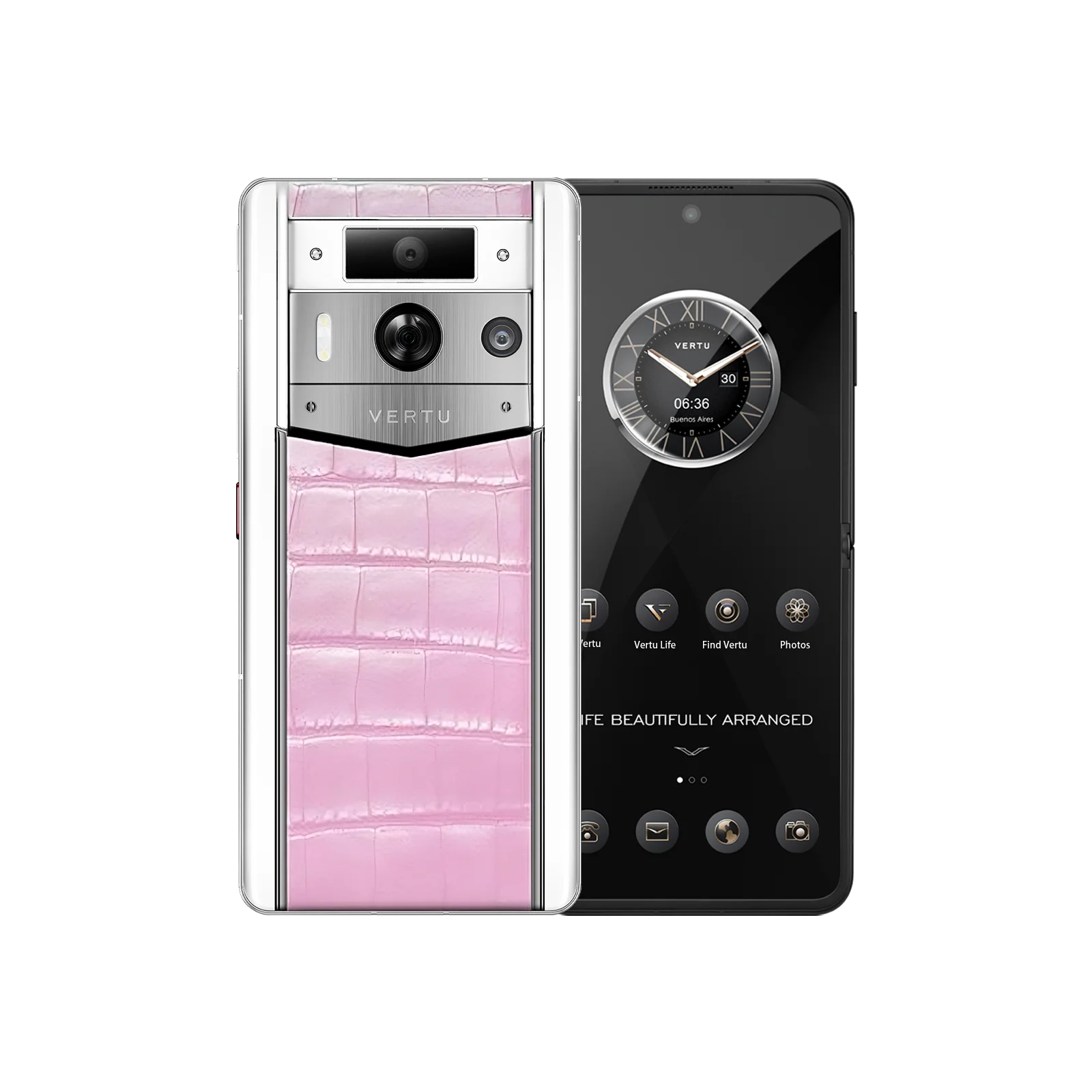 METAVERTU 2 WHITE ALLIGATOR SKIN WEB3 AI PHONE – PINK (SILVER CASE)