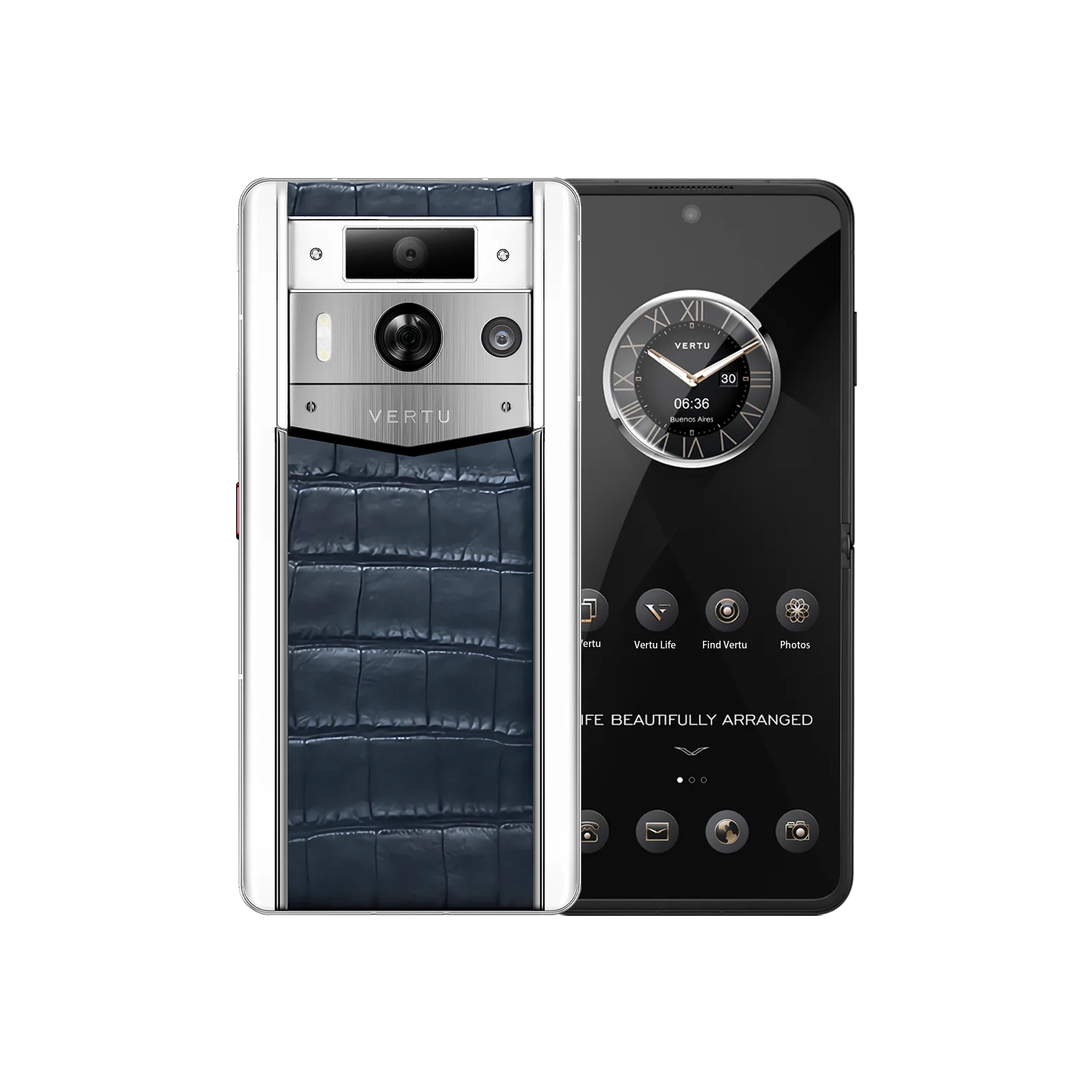 METAVERTU 2 WHITE ALLIGATOR SKIN WEB3 AI PHONE – AMBER (SILVER CASE)